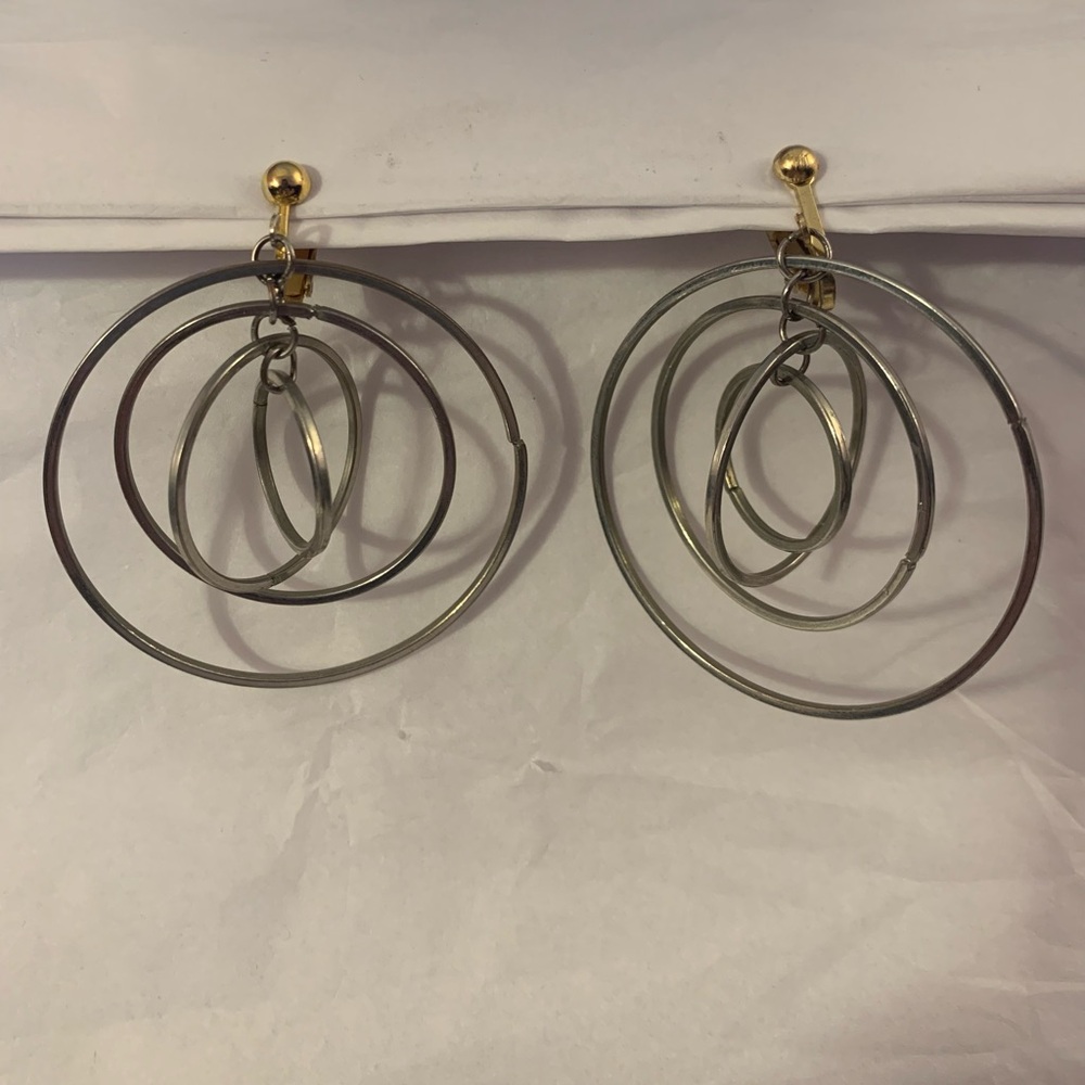 Silver and Gold Tone Multi-Hoop Clip On Earrings